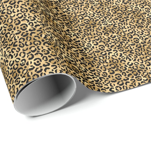 Papel De Presente Impressão de Chita Preta e Dourada Leopardo (Ponta do rolo)