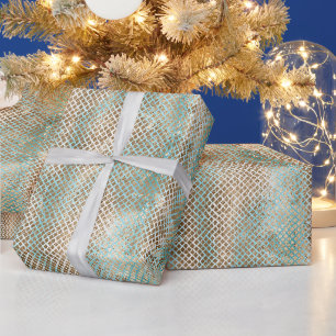 Papel De Presente Impressão de Cobra Aqua Branco Dourado