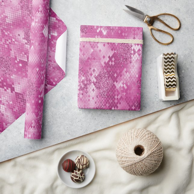 Papel De Presente Impressão de Cobra de Sparkle branco rosa (Artesanato)