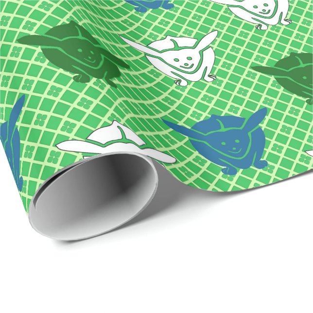 Papel De Presente Impressão de coelho japonês, verde, azul e branco (Ponta do rolo)