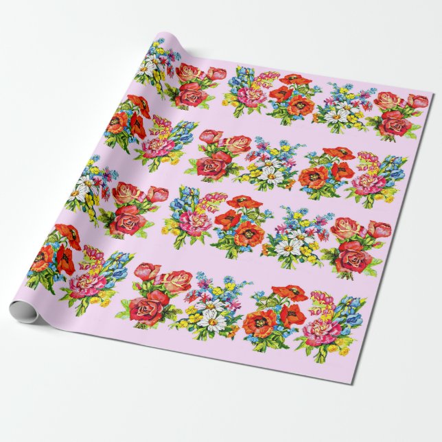 Papel De Presente impressão de coleção de flores florais épicas (Desenrolado)