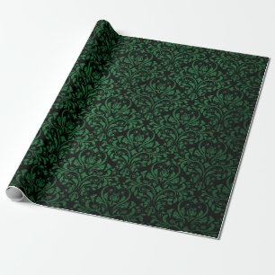 Papel De Presente Impressão de Damasco Russo Negro e Verde