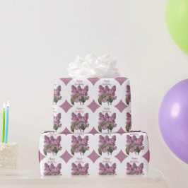 Papel De Presente Impressão de Diamante Roxo com Flores Lilás Aniver
