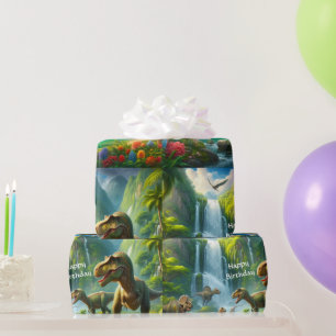 Papel De Presente Impressão de Dinossauros da Selva para Crianças  