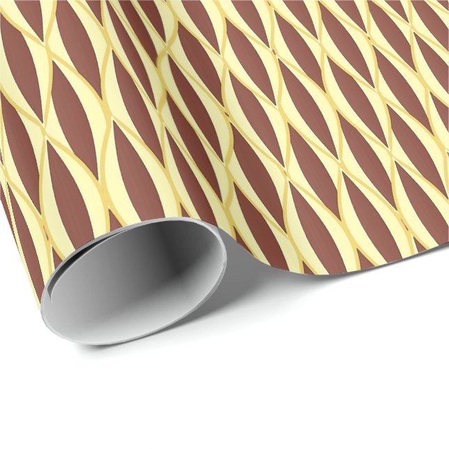 Papel De Presente Impressão de fita do século médio - castanho e our (Ponta do rolo)