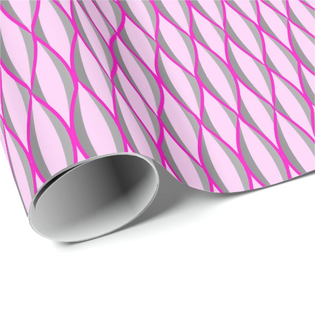 Papel De Presente Impressão de fita do século médio - rosa e cinza / (Ponta do rolo)