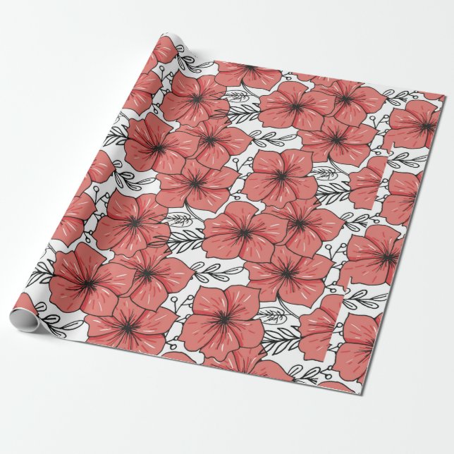 Papel De Presente impressão de flor esboçada em cor clara (Desenrolado)