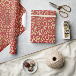 Papel De Presente Impressão de Glam Leopardo Dourado Vermelho