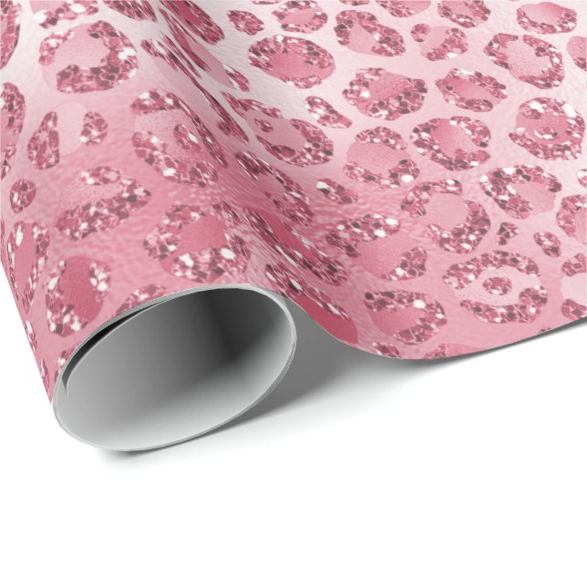 Papel De Presente Impressão de Leopard com Lâmpada Rosa Brilhante    (Ponta do rolo)
