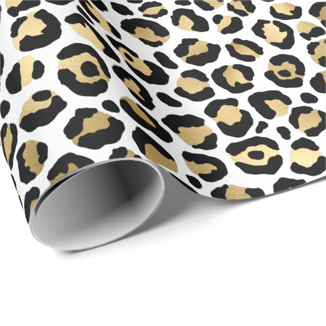 Papel De Presente Impressão de Leopard Dourada Giram Glam  (Ponta do rolo)