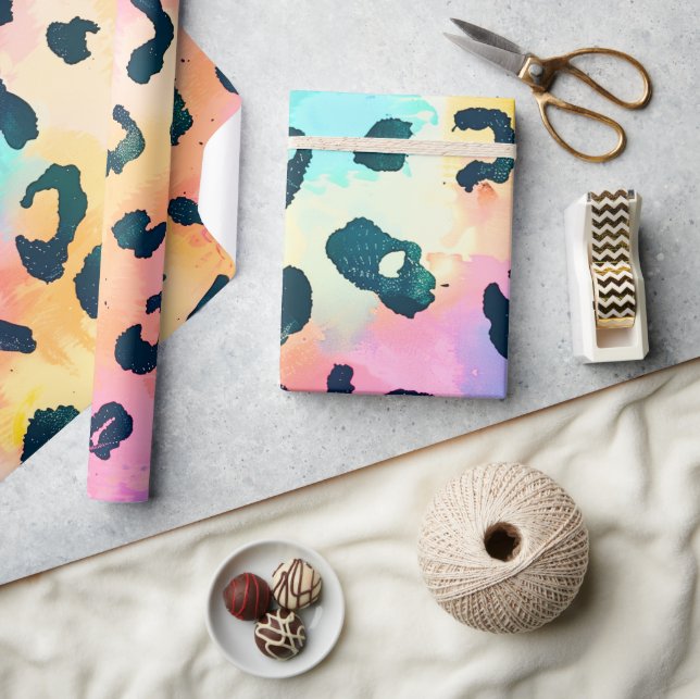 Papel De Presente Impressão de Leopardo Arco-íris Animal Safari  (Artesanato)