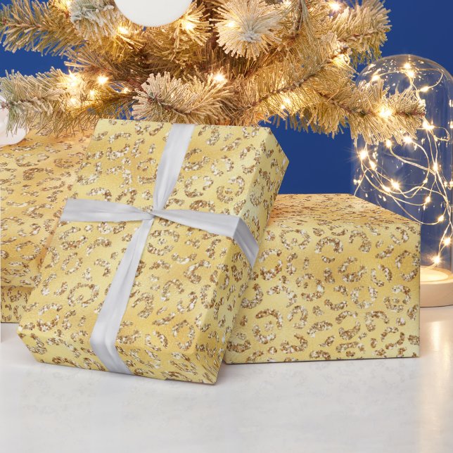 Papel De Presente Impressão de Leopardo com Brilho Falso Dourado (Feriados)