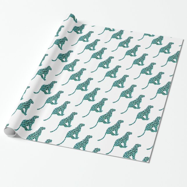 Papel De Presente Impressão de Leopardo Negro e Teal (Desenrolado)
