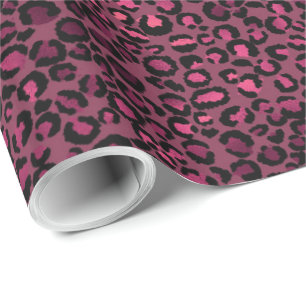 Papel De Presente Impressão de Leopardo Preto Rosa