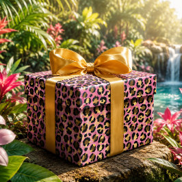 Papel De Presente Impressão de leopardo rosa e dourado