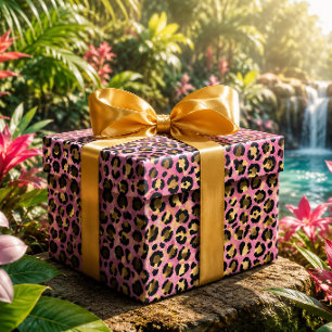 Papel De Presente Impressão de leopardo rosa e dourado