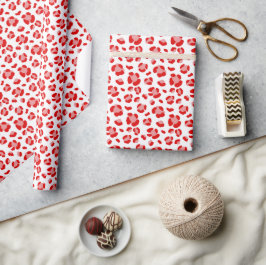 Papel De Presente Impressão de Leopardo Vermelho e Branco