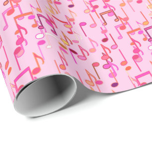 Papel De Presente Impressão de Notas Musicais - cor-de-rosa, multic
