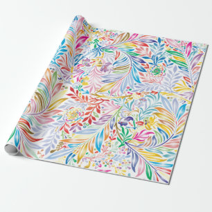 Papel De Presente Impressão de Otomi colorida, padrão floral e anima