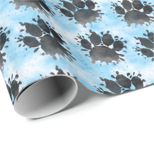 Papel De Presente Impressão de Pata de Cachorro com Aquarela Azul Pe