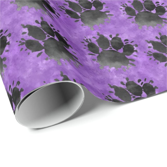 Papel De Presente Impressão de Pata de Cachorro com Aquarela Roxa (Ponta do rolo)