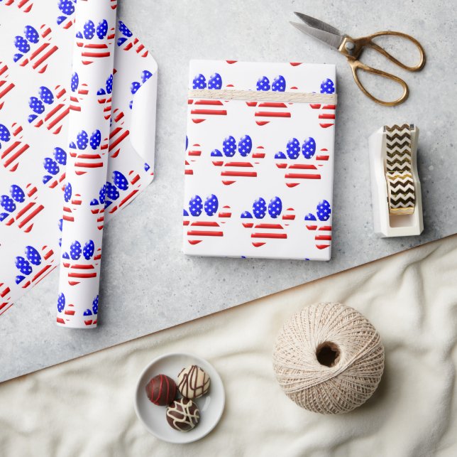 Papel De Presente Impressão de Pata de Cachorro com Bandeira dos EUA (Artesanato)