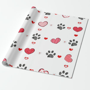 Papel De Presente Impressão de pata preta rabiscada com coração