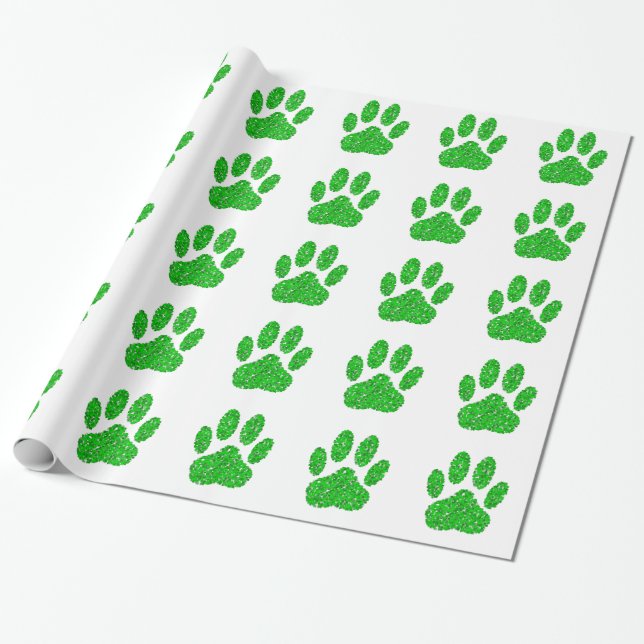 Papel De Presente Impressão de Pista de Cachorro Verde (Desenrolado)