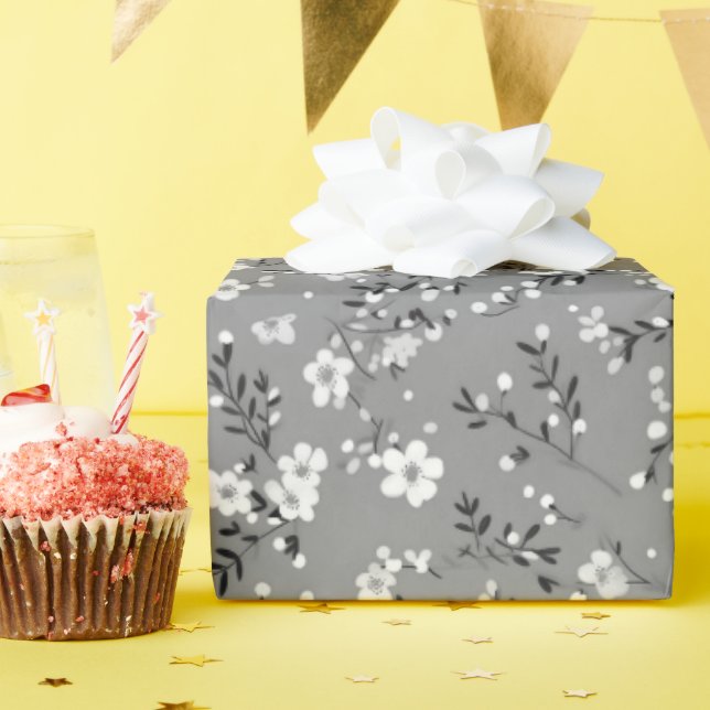 Papel De Presente Impressão de Posse Branca na Cinza (Festa de aniversário)