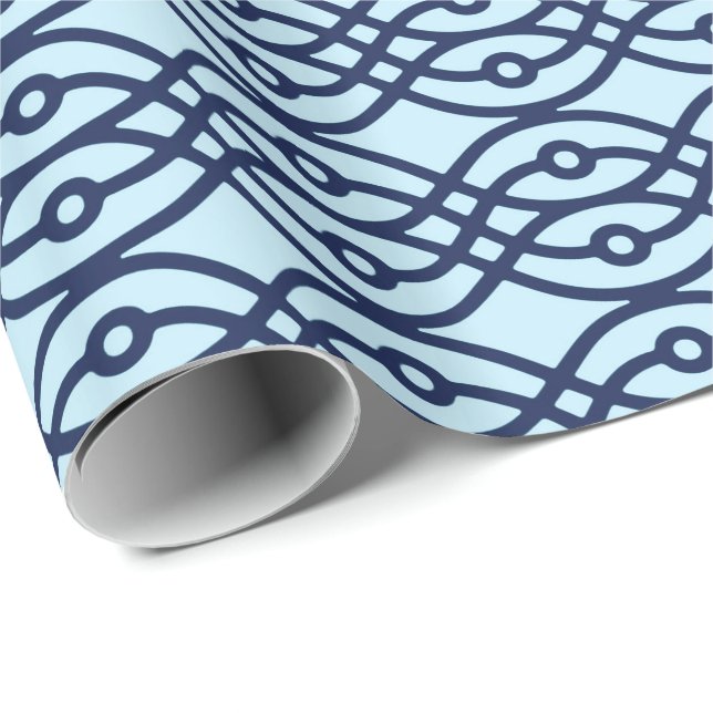 Papel De Presente Impressão de quimono, azul marinho e azul claro (Ponta do rolo)
