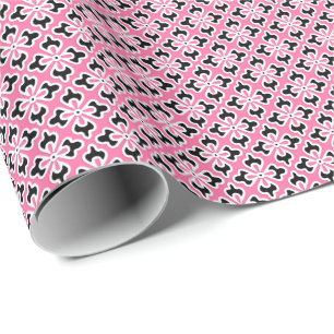 Papel De Presente impressão de quimono, cor-de-rosa, preto e branco