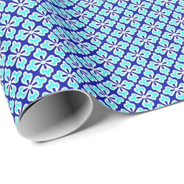 Papel De Presente Impressão de quimono, turquesa e azul de cobalto (Ponta do rolo)