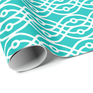 Papel De Presente Impressão de quimono, turquesa e branco