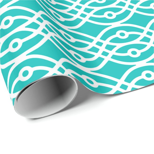 Papel De Presente Impressão de quimono, turquesa e branco (Ponta do rolo)