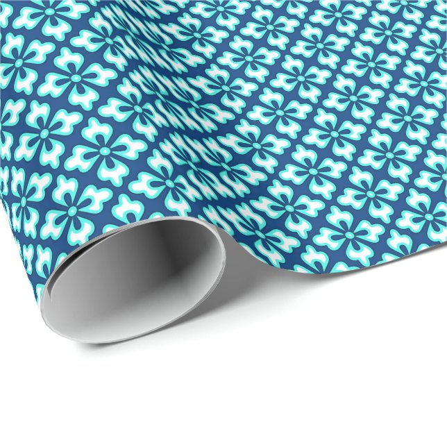 Papel De Presente Impressão de quimono, turquesa e indigo (Ponta do rolo)