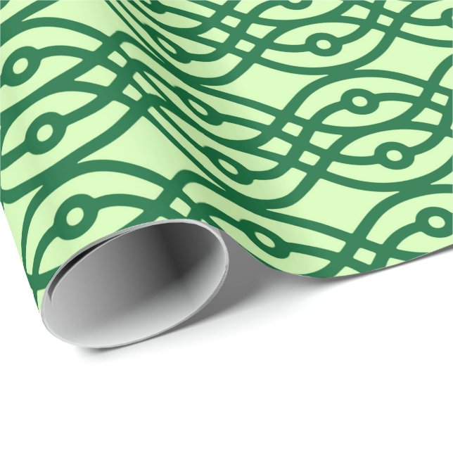Papel De Presente Impressão de quimono, verde claro e escuro (Ponta do rolo)