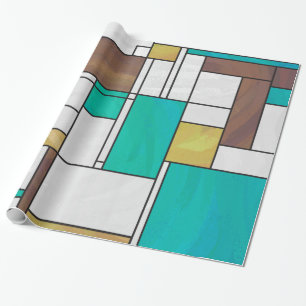 Papel De Presente Impressão de Teal Amarelo Mondrian