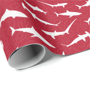 Papel De Presente Impressão de Tubarão Branco e Vermelho Sanguíneo