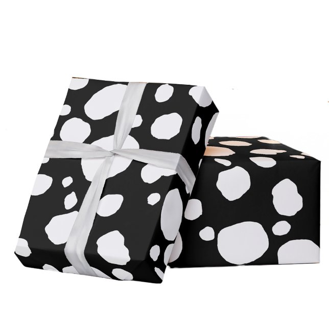 Papel De Presente Impressão de Vaca Diversão Ocidental Padrão Preto  (Fun cow print Western gift wrap)