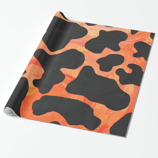 Papel De Presente Impressão de Vaca Preta e Laranja (Desenrolado)