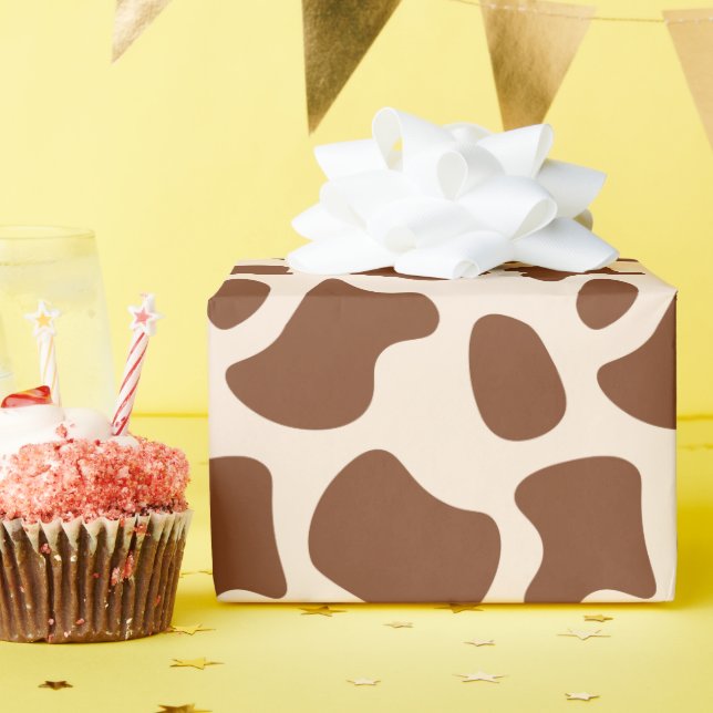 Papel De Presente Impressão de Vaca Rosa e Marrom (Festa de aniversário)
