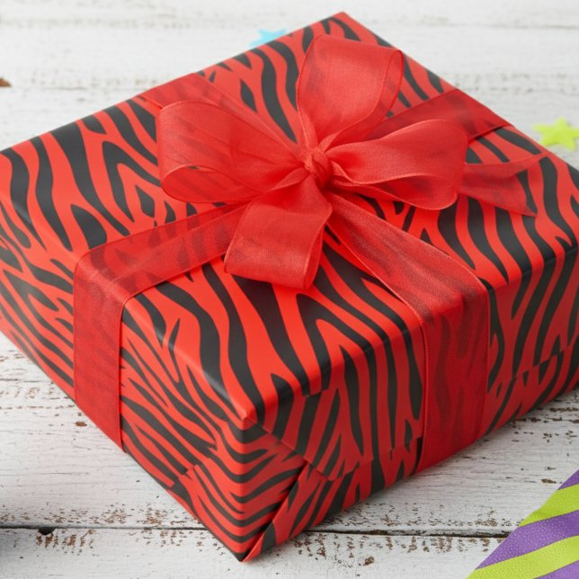 Papel De Presente Impressão de Zebra Pequena Vermelha Fluorescente (Fun Fluorescent Red Wrapping Paper for Cool 80's Kids Party. Modern Zebra Animal Print Gift Wrap)