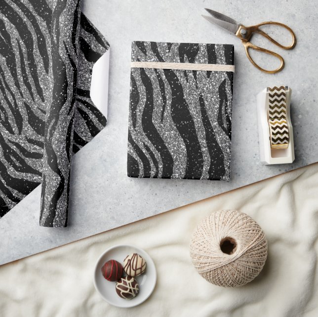 Papel De Presente Impressão de Zebra Preto e Cinza Prata (Artesanato)