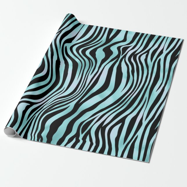 Papel De Presente Impressão de Zebra Preto e Turquesa Azul-turquesa (Desenrolado)