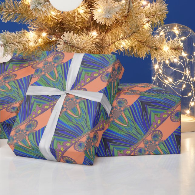 Papel De Presente Impressão Design de Arte Decorânea Azul Roxo (Feriados)