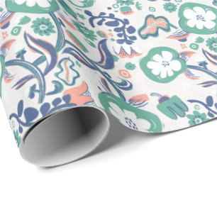 Papel De Presente Impressão Divertida Floral em Branco
