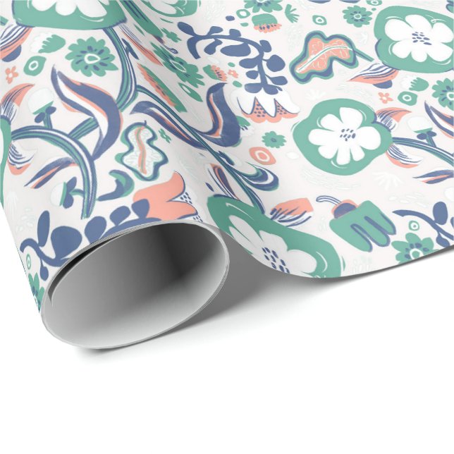 Papel De Presente Impressão Divertida Floral em Branco (Ponta do rolo)