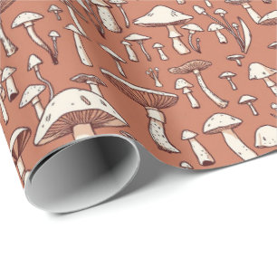 Papel De Presente Impressão do Cogumelo em Terracotta Brown
