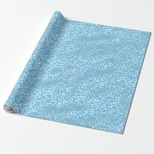 Papel De Presente Impressão do Leopardo Aqua Silver (Desenrolado)