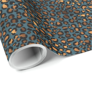 Papel De Presente Impressão do Leopardo Azul de Bronze